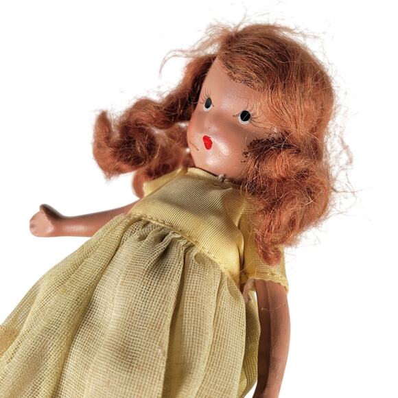 Vintage 6” Redhead Doll Yellow Gown Pink Ribbon Accents Collectible - Picture 11 of 12